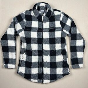 Columbia Women’s M West Bend Sherpa Black White Checkered Buffalo Plaid Jacket